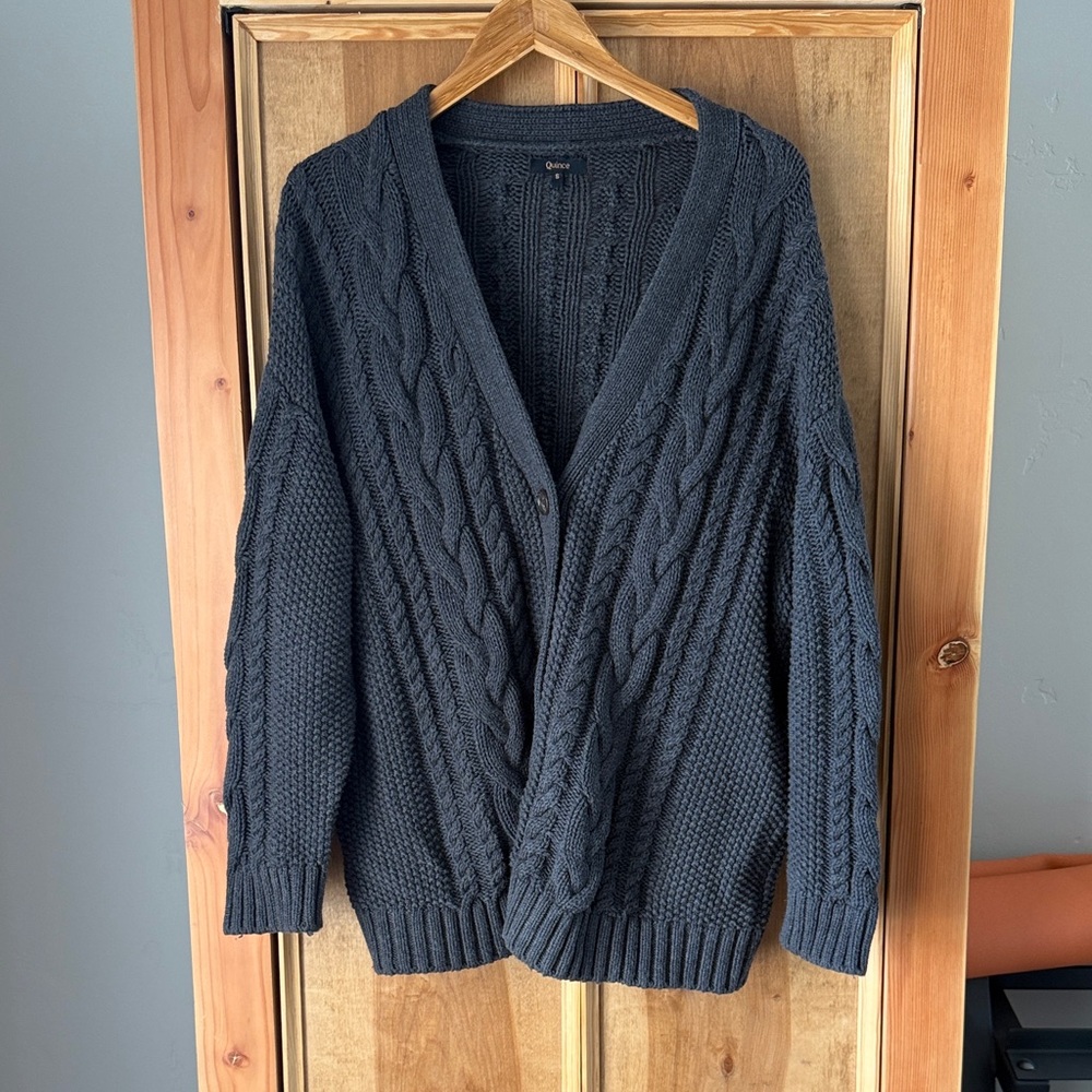 Quince Gray Cable Knit Cardigan Sweater